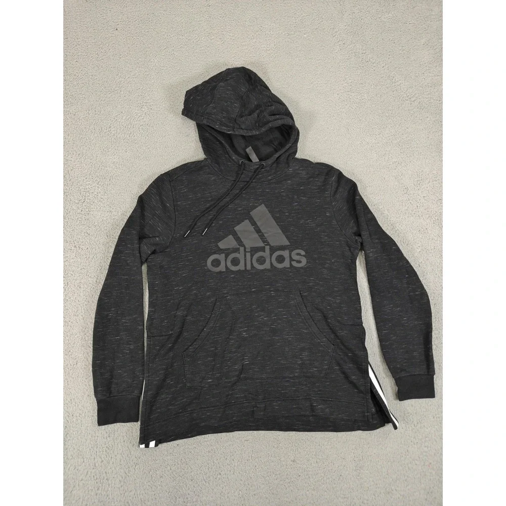 Adidas Hoodie Mens Medium Dark Gray Heather Pullover‎ 3-Stripes Side Zip Fleece